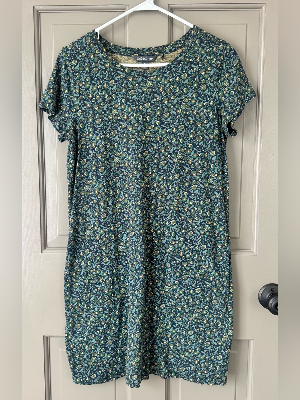 Toad&Co Teal Floral Short Sleeve Tee Dress